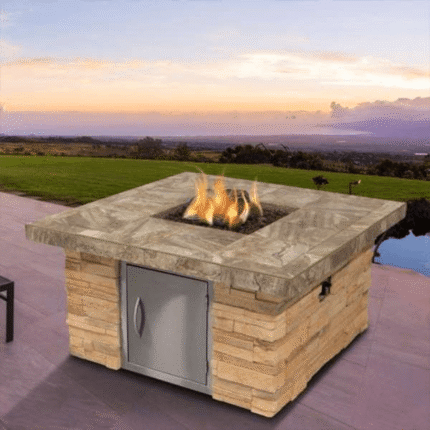 Cal Flame Stucco and Tile Dining Height Square Propane Gas Fire Pit Table FPT-S301M